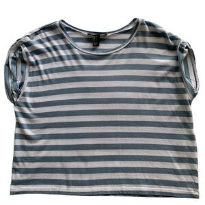 Forever 21 Shirt Rolled Short Sleeves Oversized Lightweight Striped Blue Women M
